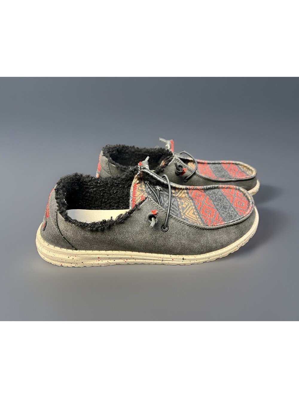 Hey Dude Wendy Recycled Leather Chief Grey Red Southwestern Loafers Womens 10